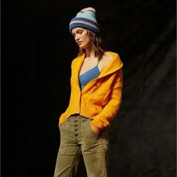 ANTHROPOLOGIE x PILCRO Cable Knit Shawl Cardigan Sweater Mango Sz S {VV15} - Picture 2 of 6